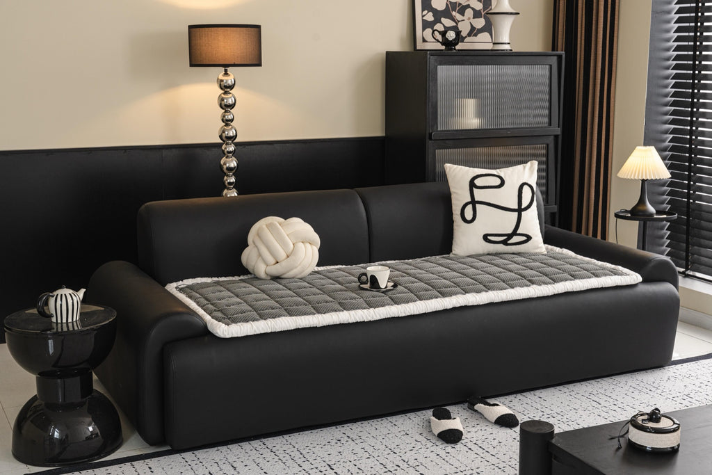 Sofa Decor Aspen Quilted Sherpa Sofa Seat Cover in Charcoal Grey Sherpa - front sofa seat fit view for quilted sofa seat covers in Australia