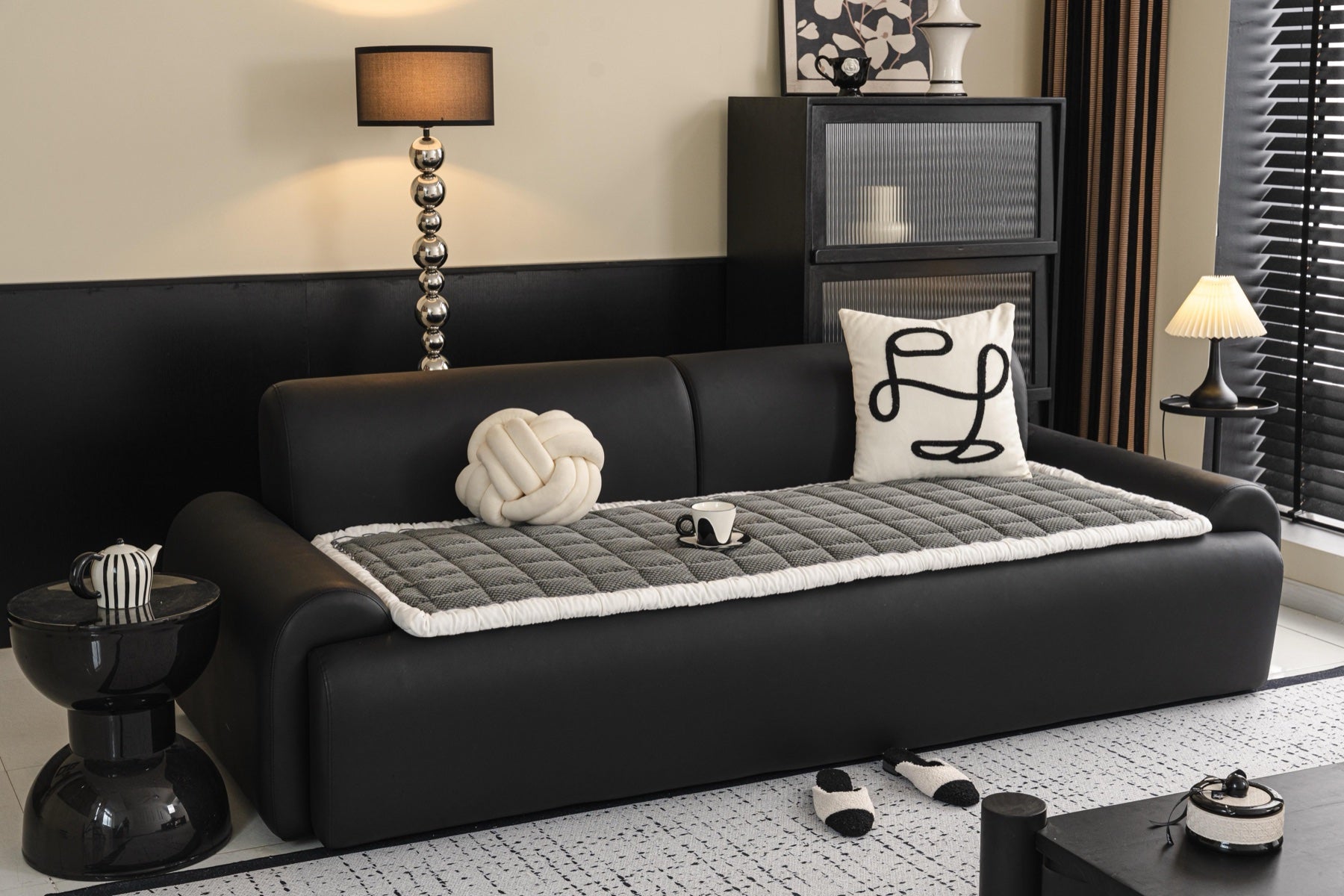 Sofa Decor Aspen Quilted Sherpa Sofa Seat Cover in Charcoal Grey Sherpa - front sofa seat fit view for quilted sofa seat covers in Australia