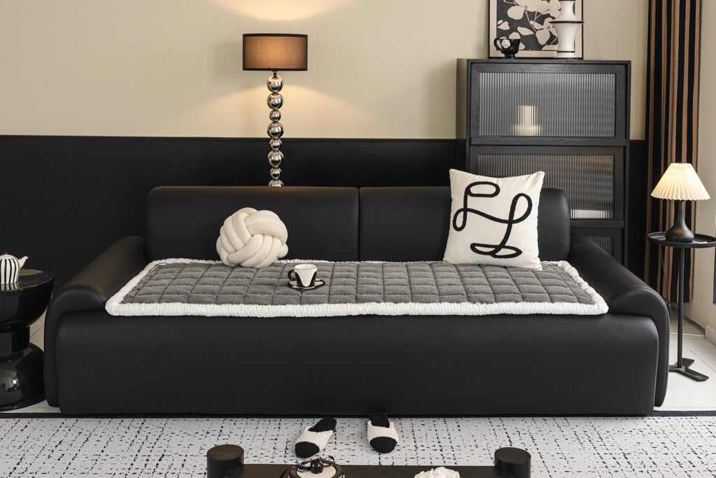 Sofa Decor Aspen Quilted Sherpa Sofa Seat Cover in Charcoal Grey Sherpa - front sofa seat fit view for quilted sofa seat covers in Australia