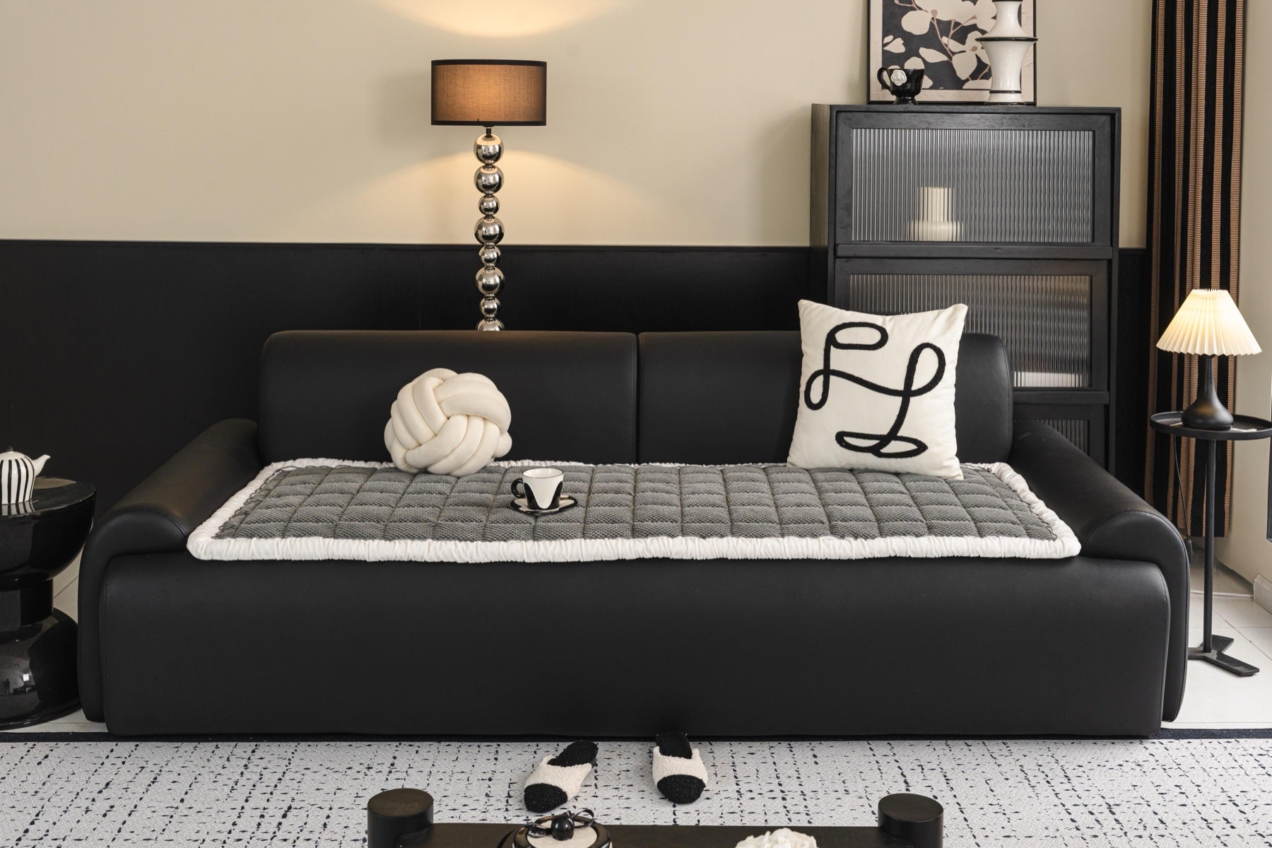 Sofa Decor Aspen Quilted Sherpa Sofa Seat Cover in Charcoal Grey Sherpa - front sofa seat fit view for quilted sofa seat covers in Australia