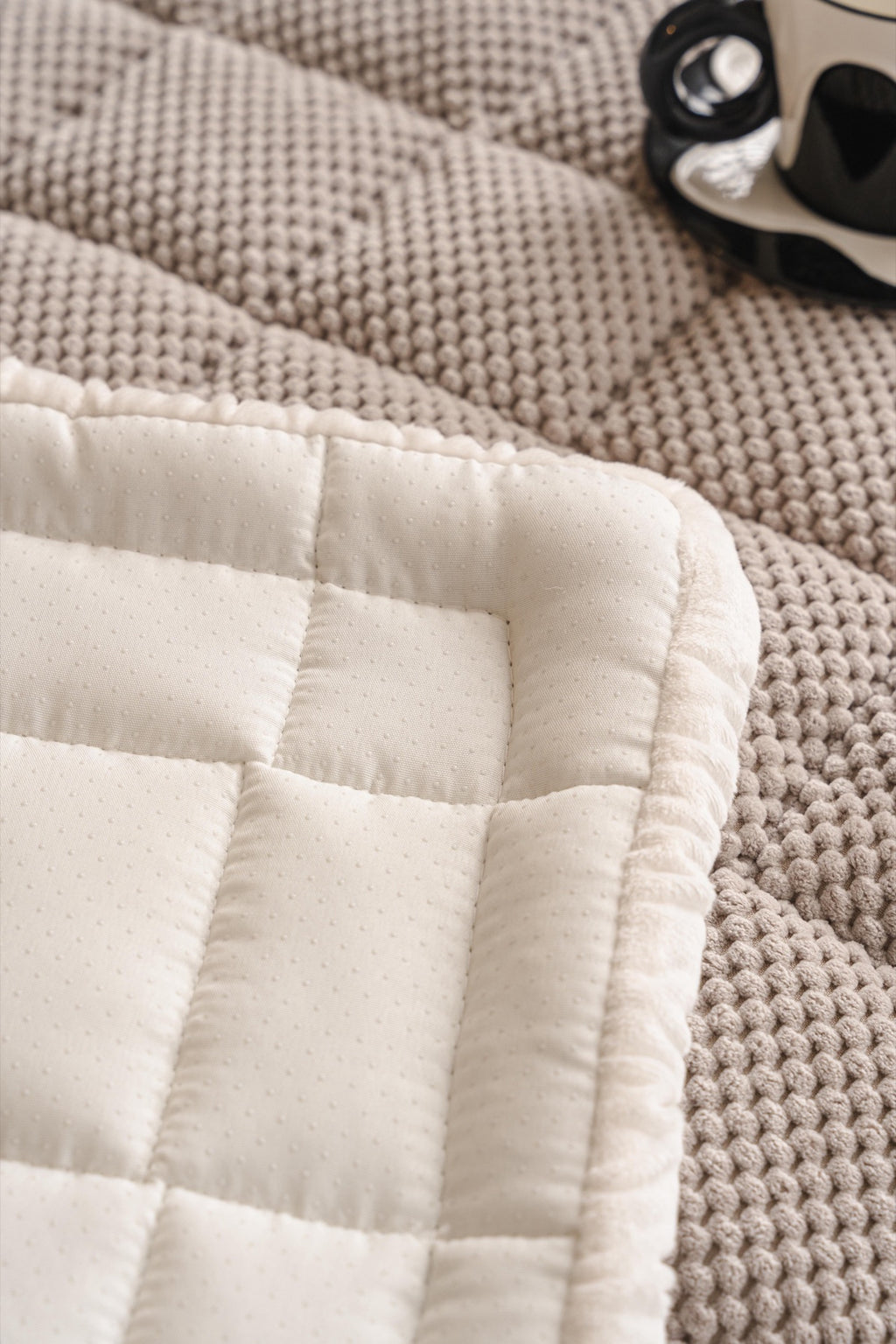 Sofa Decor Aspen Quilted Sherpa Sofa Seat Cover in Warm Taupe Sherpa - quilted fabric and sherpa edge detail for quilted sofa seat covers in Australia