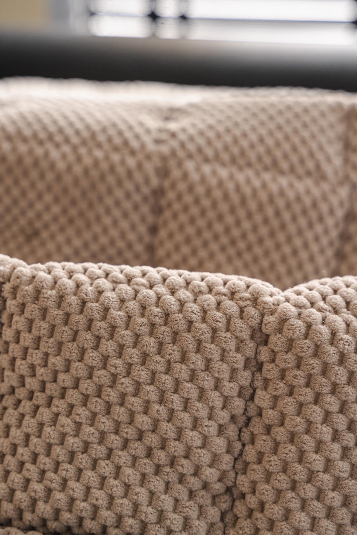 Sofa Decor Aspen Quilted Sherpa Sofa Seat Cover in Warm Taupe Sherpa - quilted fabric and sherpa edge detail for quilted sofa seat covers in Australia