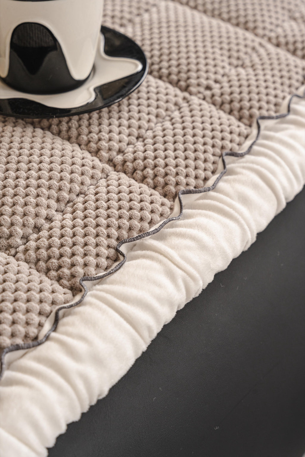 Sofa Decor Aspen Quilted Sherpa Sofa Seat Cover in Warm Taupe Sherpa - quilted fabric and sherpa edge detail for quilted sofa seat covers in Australia