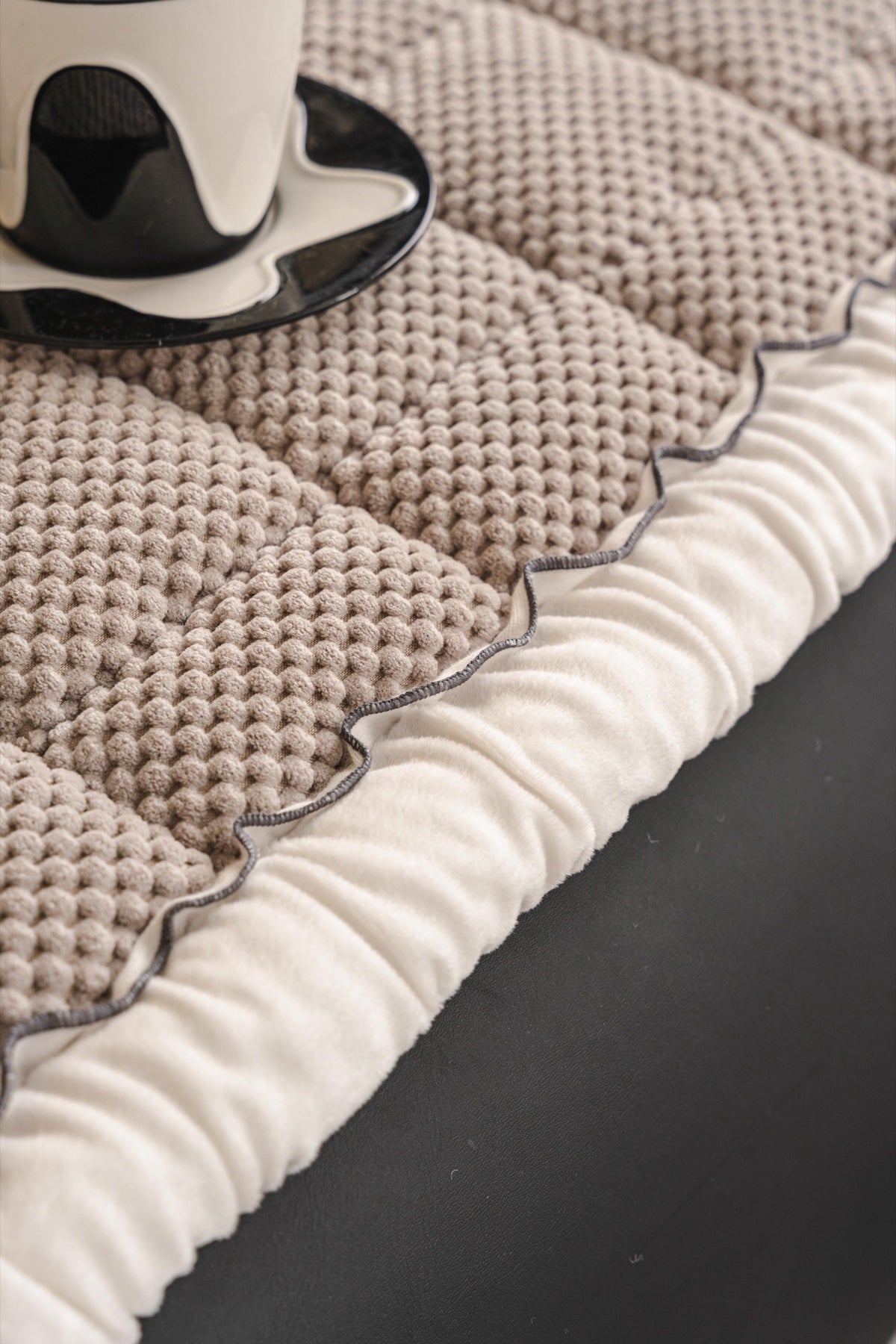 Sofa Decor Aspen Quilted Sherpa Sofa Seat Cover in Warm Taupe Sherpa - quilted fabric and sherpa edge detail for quilted sofa seat covers in Australia