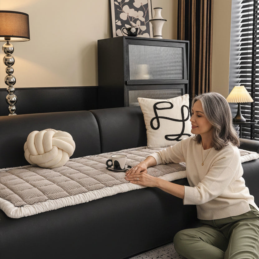 Sofa Decor Aspen Quilted Sherpa Sofa Seat Cover in Warm Taupe Sherpa - styled quilted sofa seat cover for quilted sofa seat covers in Australia