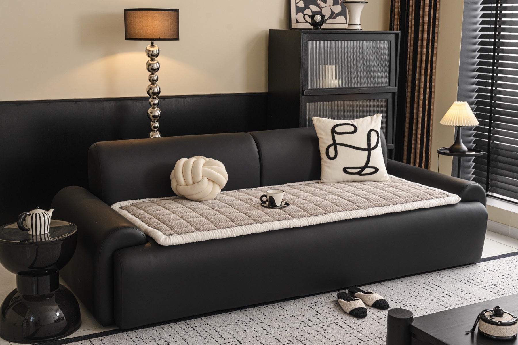 Sofa Decor Aspen Quilted Sherpa Sofa Seat Cover in Warm Taupe Sherpa - front sofa seat fit view for quilted sofa seat covers in Australia