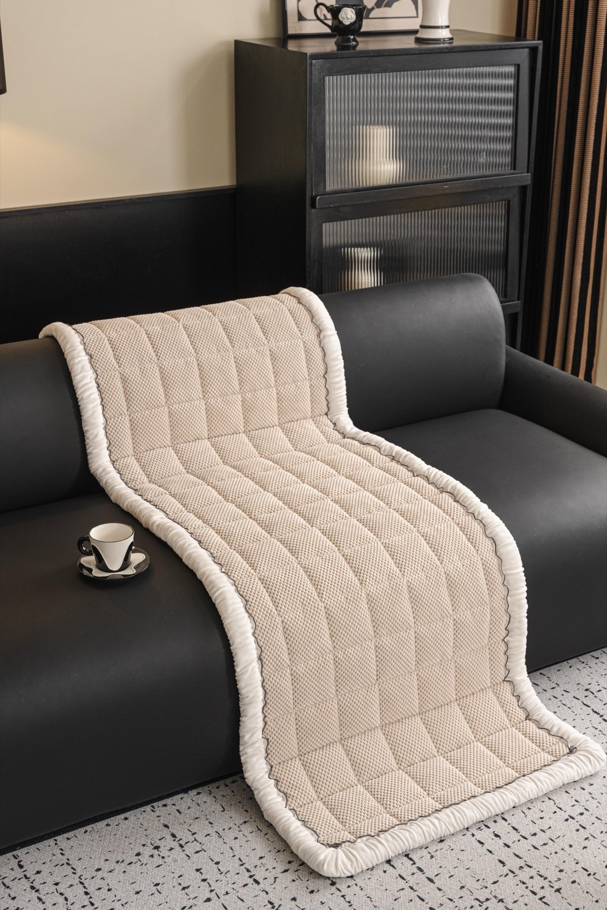 Sofa Decor Aspen Quilted Sherpa Sofa Seat Cover in Warm Taupe Sherpa - draped sofa fit view for quilted sofa seat covers in Australia
