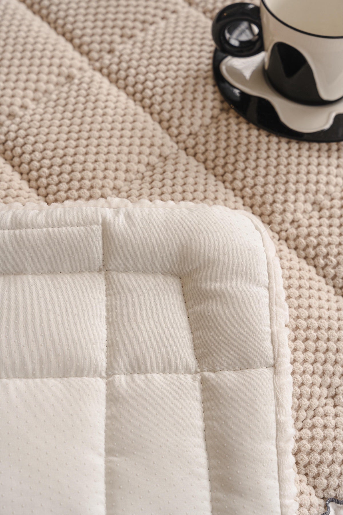Sofa Decor Aspen Quilted Sherpa Sofa Seat Cover in Warm Taupe Sherpa - quilted fabric and sherpa edge detail for quilted sofa seat covers in Australia