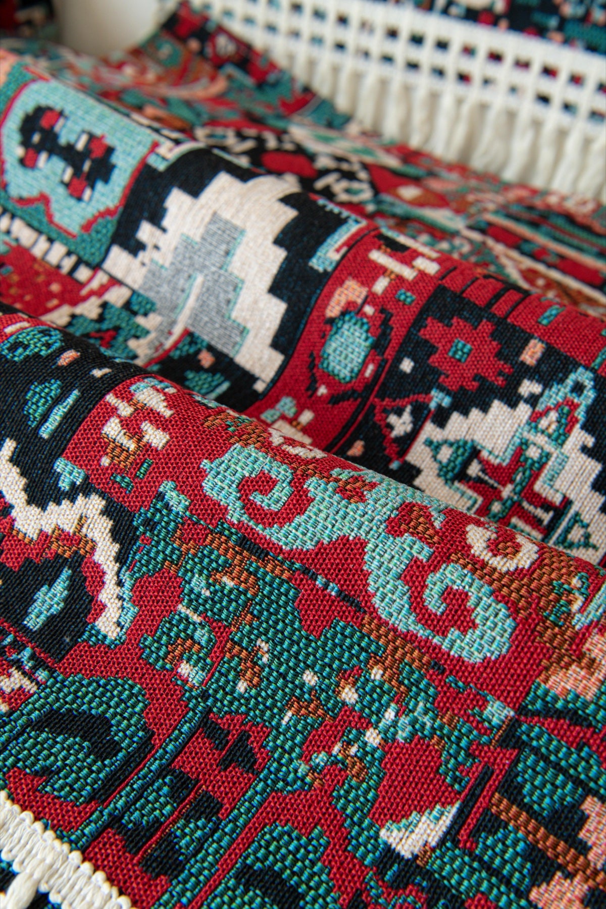 Sofa Decor Atlas Kilim Fringe Sofa Cover Piece - fabric texture and fringe detail for kilim fringe sofa cover piece in Australia, image 14