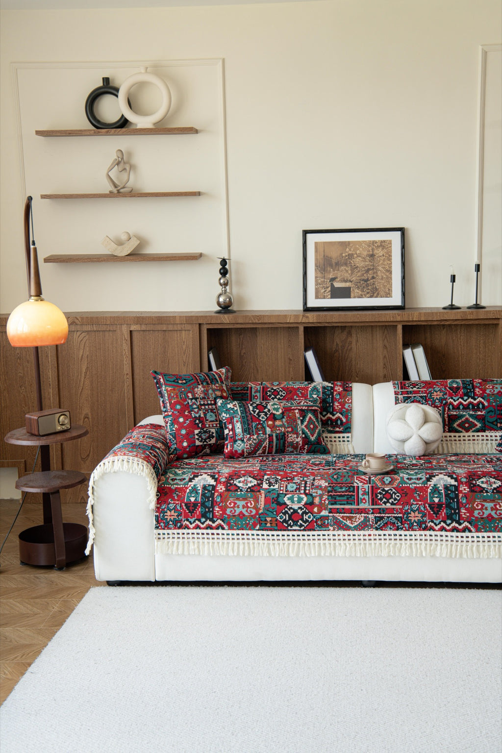 Sofa Decor Atlas Kilim Fringe Sofa Cover Piece - styled sofa fit view for kilim fringe sofa cover piece in Australia, image 7