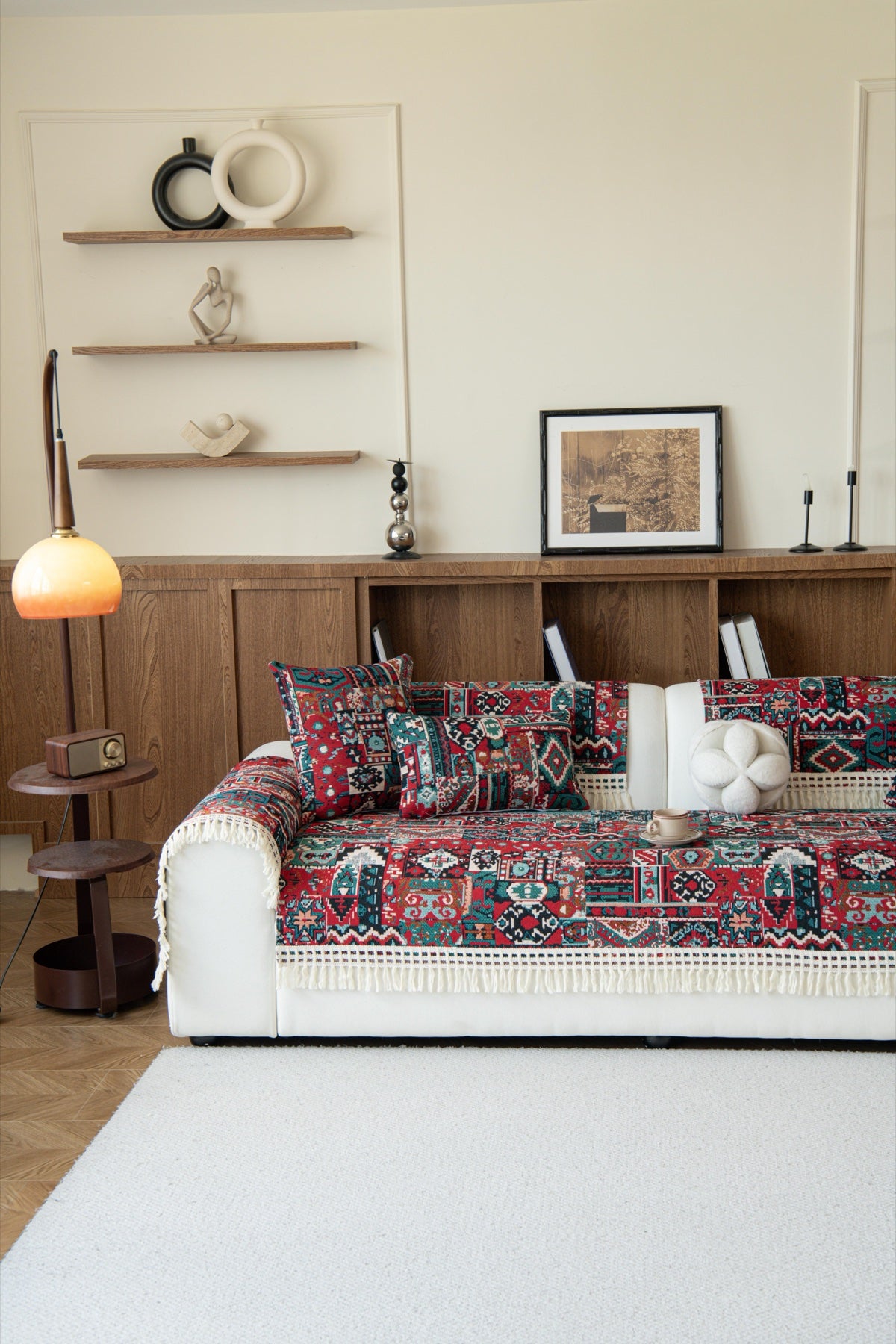 Sofa Decor Atlas Kilim Fringe Sofa Cover Piece - styled sofa fit view for kilim fringe sofa cover piece in Australia, image 7