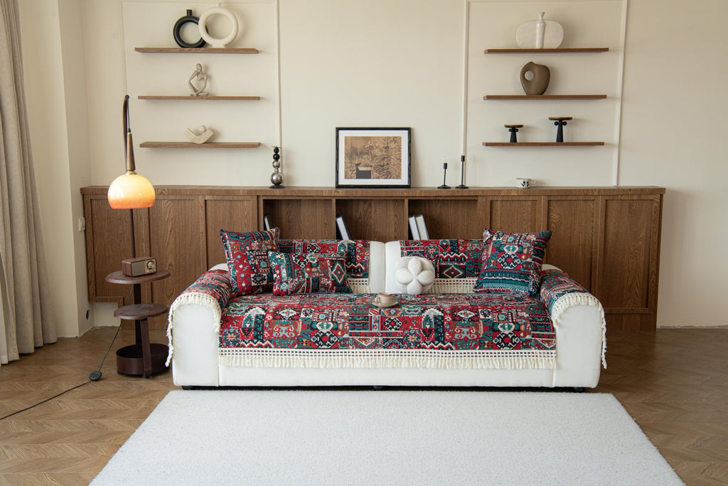 Sofa Decor Atlas Kilim Fringe Sofa Cover Piece - styled sofa fit view for kilim fringe sofa cover piece in Australia, image 8