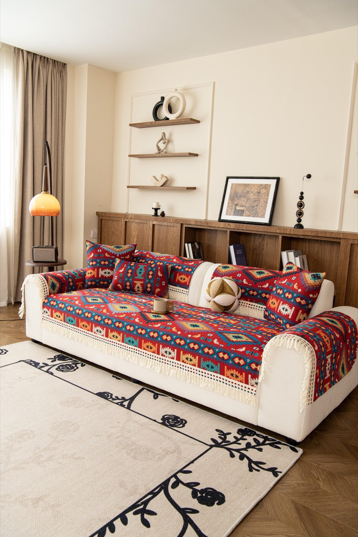 Sofa Decor Atlas Kilim Fringe Sofa Cover Piece - fabric texture and fringe detail for kilim fringe sofa cover piece in Australia, image 19