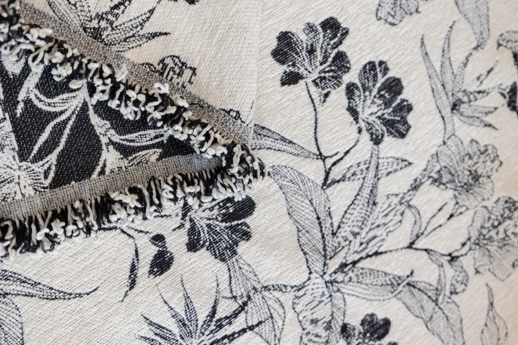 Sofa Decor Aurelia Fringed Floral Jacquard Sofa Throw Cover in Charcoal Bloom - jacquard floral fringe detail for patterned couch cover in Australia, image 22