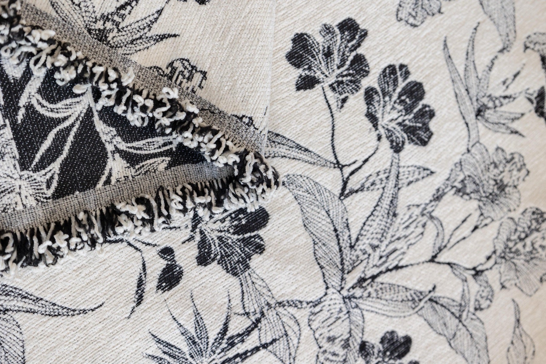 Sofa Decor Aurelia Fringed Floral Jacquard Sofa Throw Cover in Charcoal Bloom - jacquard floral fringe detail for patterned couch cover in Australia, image 22