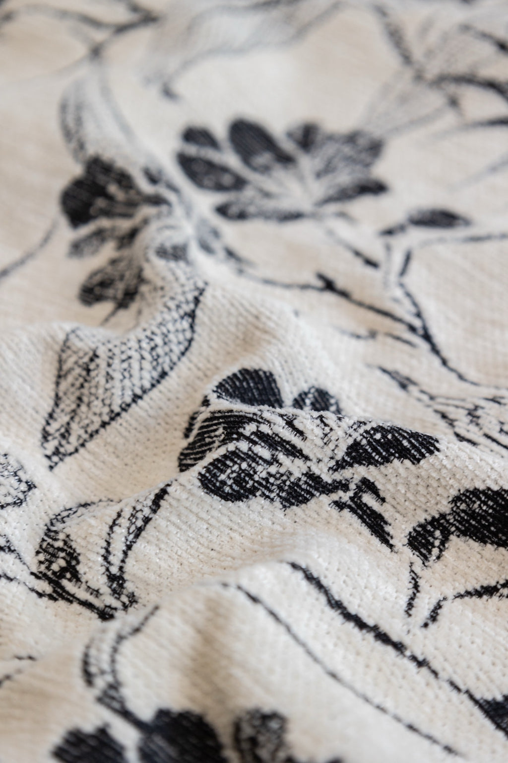 Sofa Decor Aurelia Fringed Floral Jacquard Sofa Throw Cover in Charcoal Bloom - woven floral fabric closeup for patterned couch cover in Australia, image 21