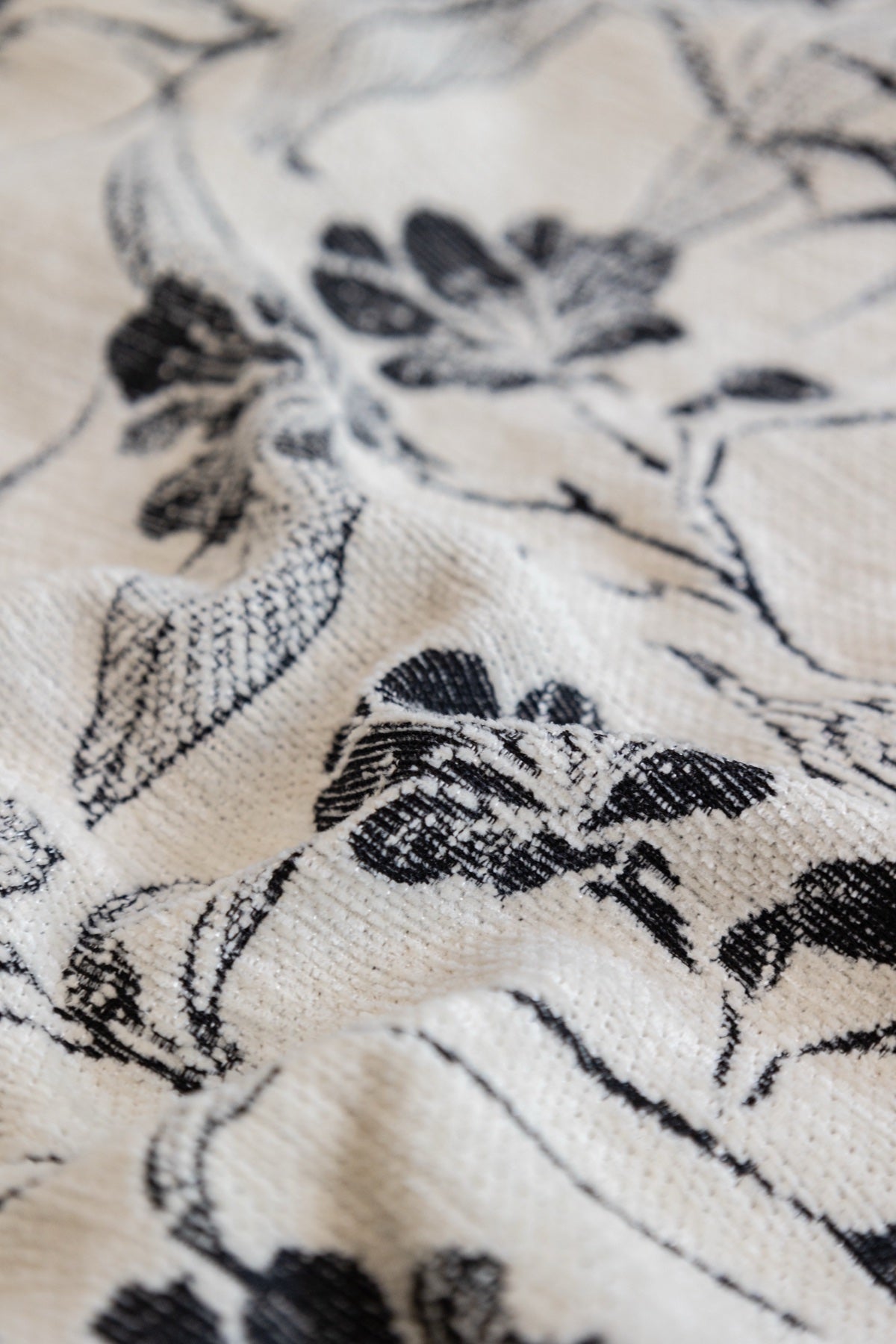 Sofa Decor Aurelia Fringed Floral Jacquard Sofa Throw Cover in Charcoal Bloom - woven floral fabric closeup for patterned couch cover in Australia, image 21
