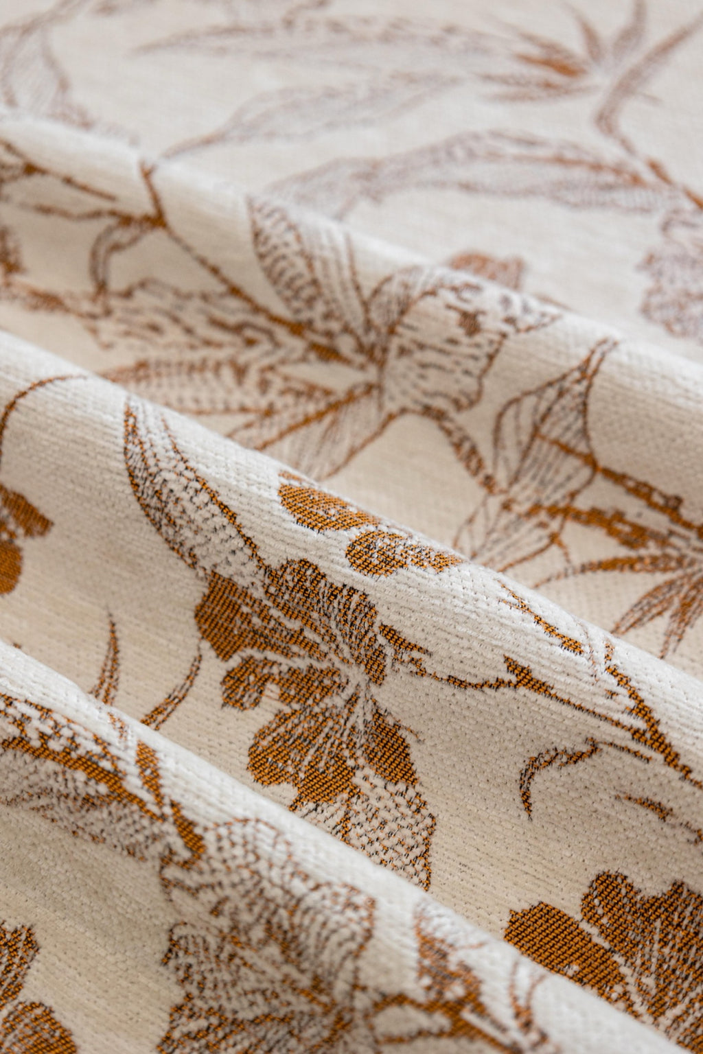 Sofa Decor Aurelia Fringed Floral Jacquard Sofa Throw Cover in Ochre Bloom - woven floral fabric closeup for patterned couch cover in Australia, image 9