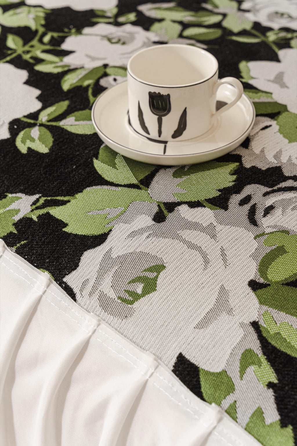 Sofa Decor Camellia Skirted Floral Sofa Throw Cover in Midnight Floral - floral fabric and skirt edge detail for floral sofa throw covers in Australia