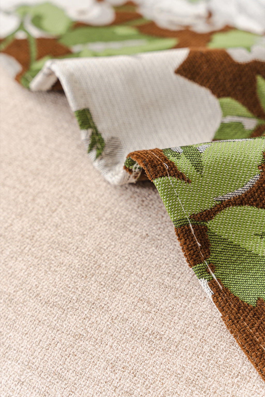 Sofa Decor Camellia Skirted Floral Sofa Throw Cover in Olive Cocoa Floral - floral fabric and skirt edge detail for floral sofa throw covers in Australia