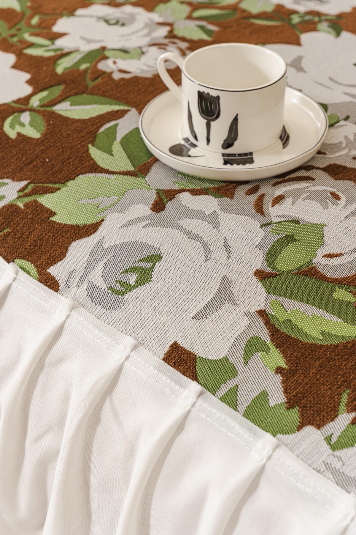 Sofa Decor Camellia Skirted Floral Sofa Throw Cover in Olive Cocoa Floral - floral fabric and skirt edge detail for floral sofa throw covers in Australia