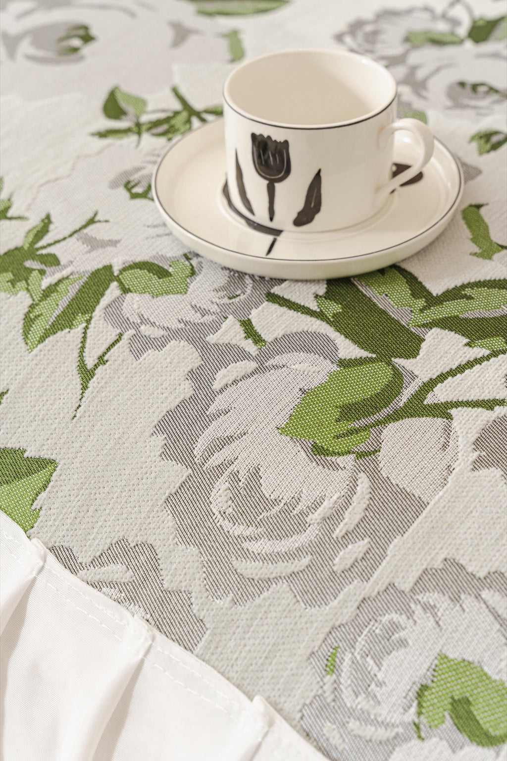 Sofa Decor Camellia Skirted Floral Sofa Throw Cover in Soft Sage Floral - floral fabric and skirt edge detail for floral sofa throw covers in Australia