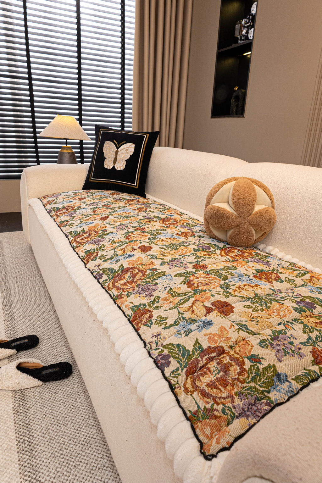 Sofa Decor Celeste Floral Jacquard Sofa Seat Cover in Ivory Garden Floral - styled sofa seat cover for floral sofa seat covers in Australia