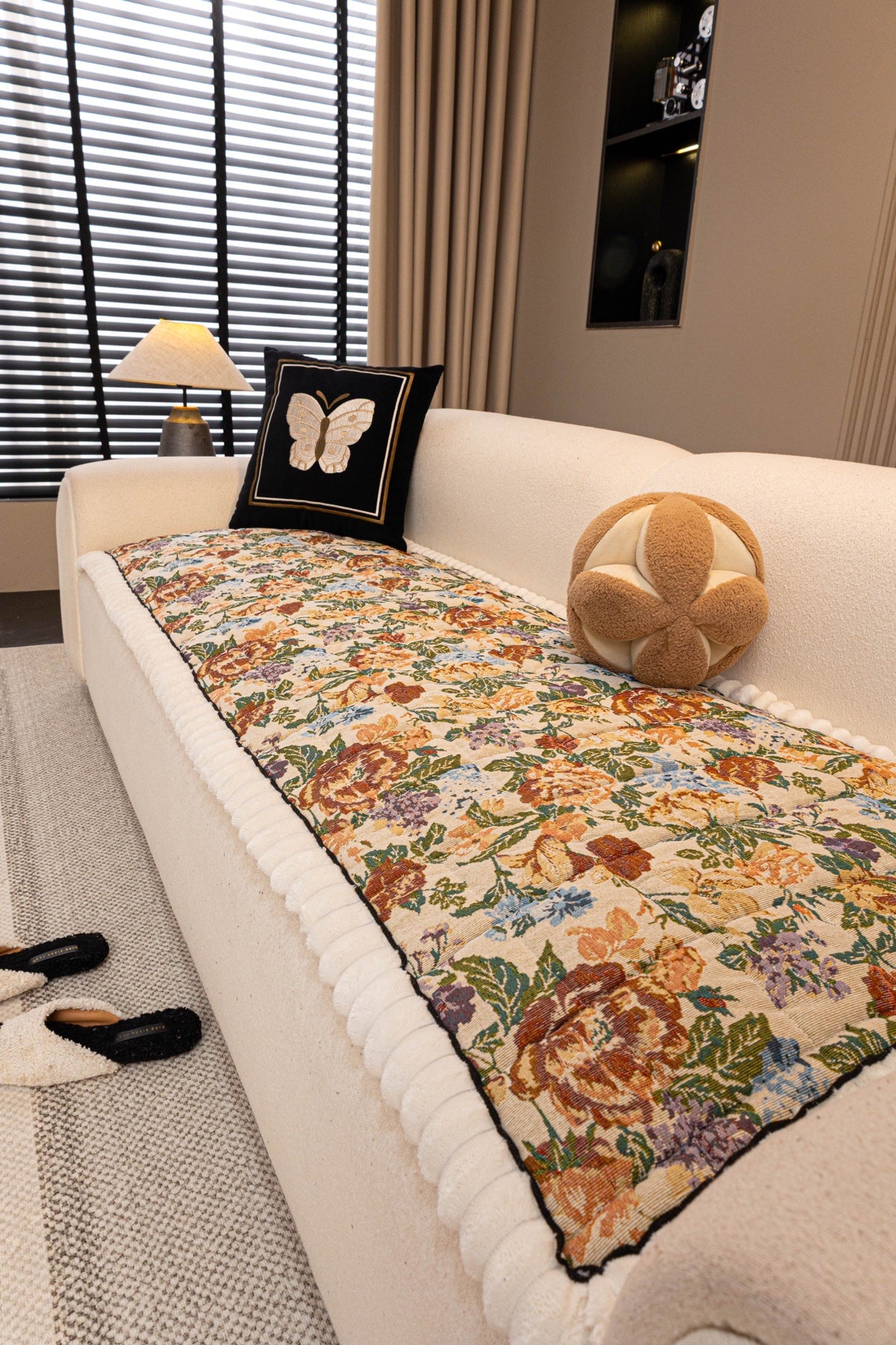 Sofa Decor Celeste Floral Jacquard Sofa Seat Cover in Ivory Garden Floral - styled sofa seat cover for floral sofa seat covers in Australia
