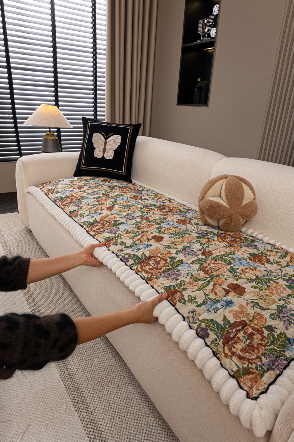 Sofa Decor Celeste Floral Jacquard Sofa Seat Cover in Ivory Garden Floral - styled sofa seat cover for floral sofa seat covers in Australia