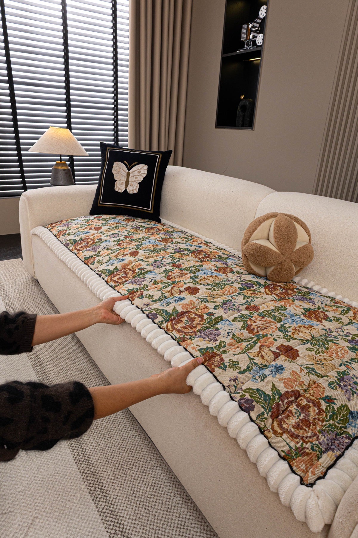 Sofa Decor Celeste Floral Jacquard Sofa Seat Cover in Ivory Garden Floral - styled sofa seat cover for floral sofa seat covers in Australia