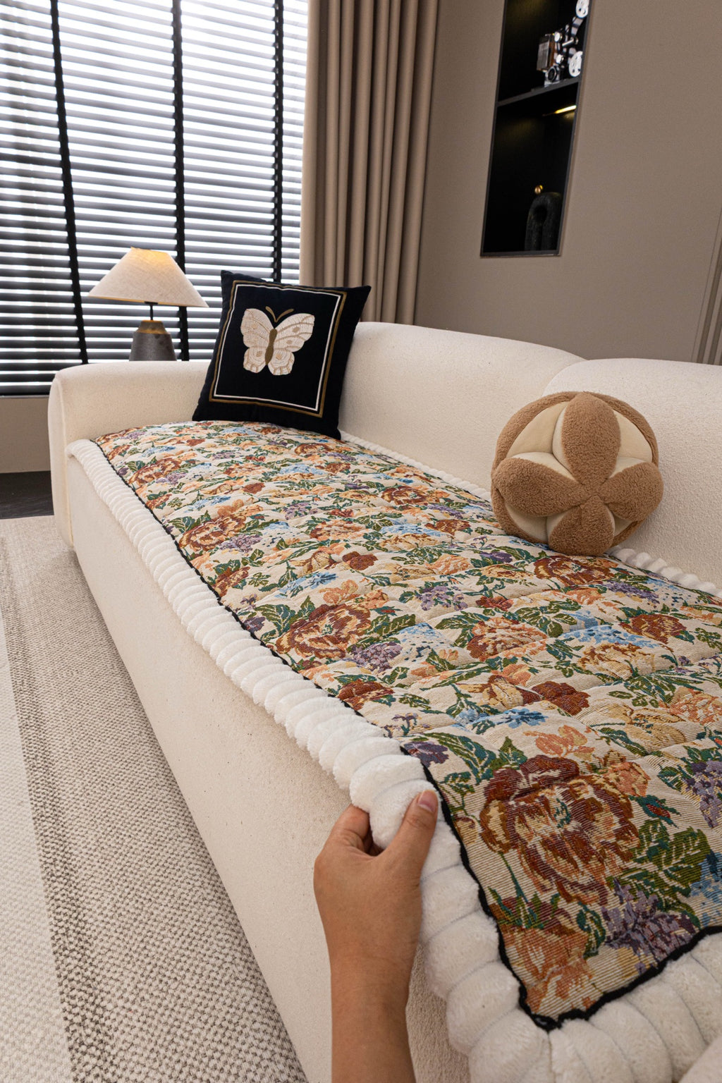Sofa Decor Celeste Floral Jacquard Sofa Seat Cover in Ivory Garden Floral - styled sofa seat cover for floral sofa seat covers in Australia