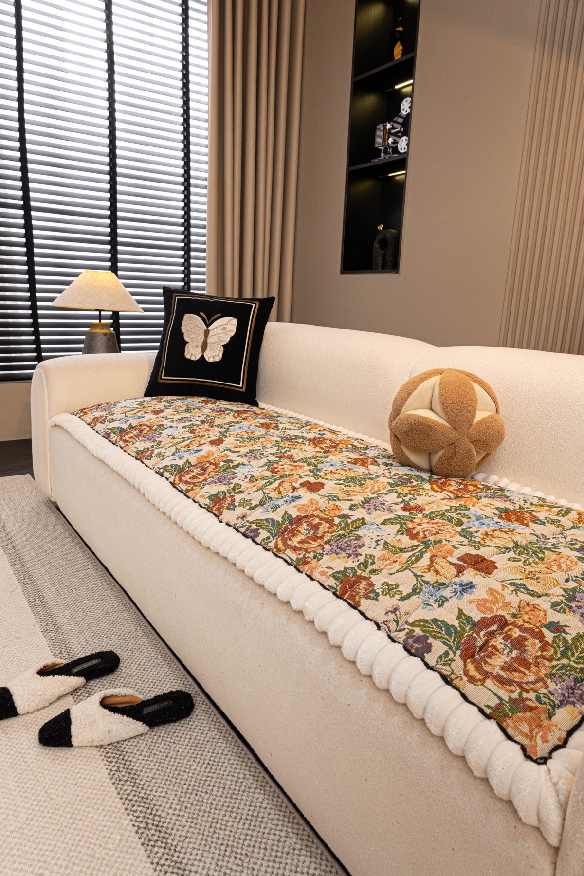 Sofa Decor Celeste Floral Jacquard Sofa Seat Cover in Ivory Garden Floral - styled sofa seat cover for floral sofa seat covers in Australia