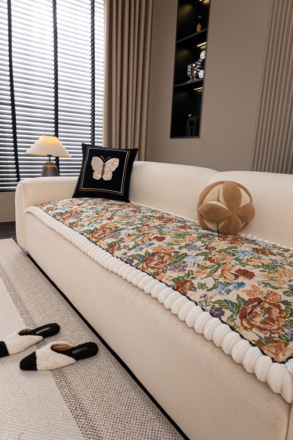 Sofa Decor Celeste Floral Jacquard Sofa Seat Cover in Ivory Garden Floral - styled sofa seat cover for floral sofa seat covers in Australia