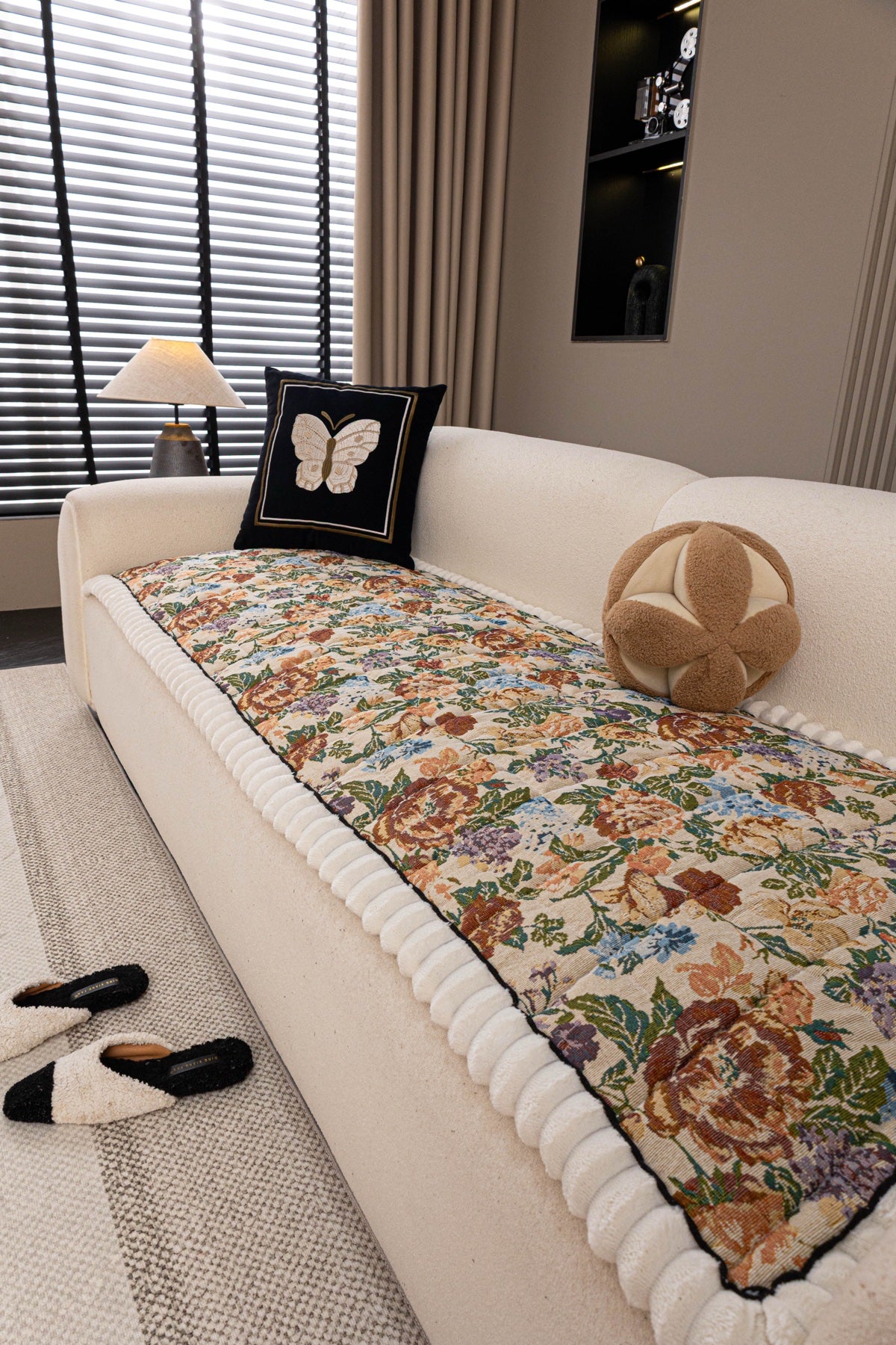 Sofa Decor Celeste Floral Jacquard Sofa Seat Cover in Ivory Garden Floral - styled sofa seat cover for floral sofa seat covers in Australia