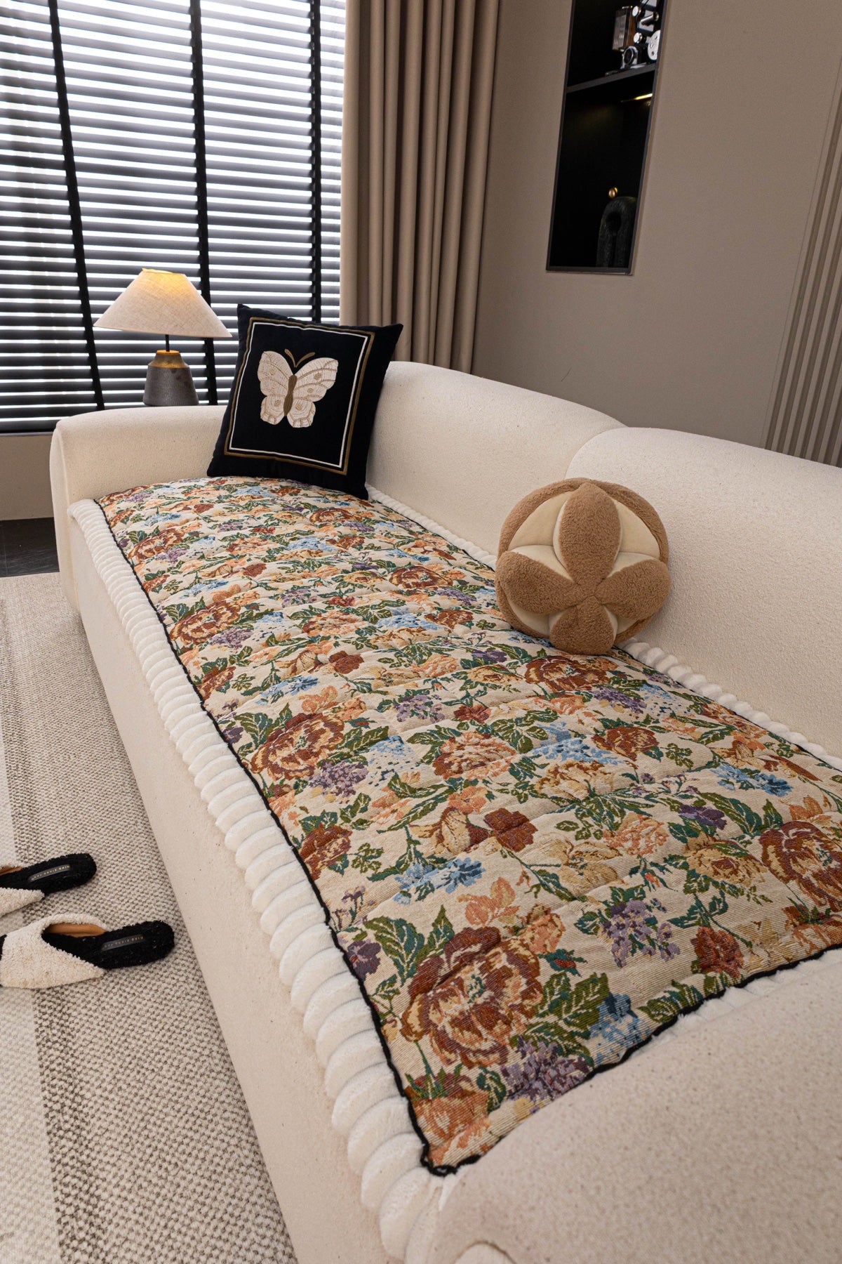Sofa Decor Celeste Floral Jacquard Sofa Seat Cover in Ivory Garden Floral - styled sofa seat cover for floral sofa seat covers in Australia