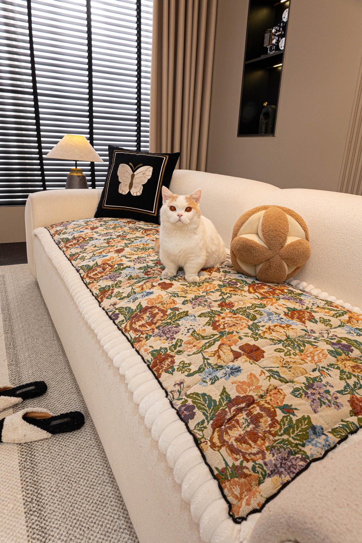 Sofa Decor Celeste Floral Jacquard Sofa Seat Cover in Ivory Garden Floral - pet-friendly sofa styling for floral sofa seat covers in Australia