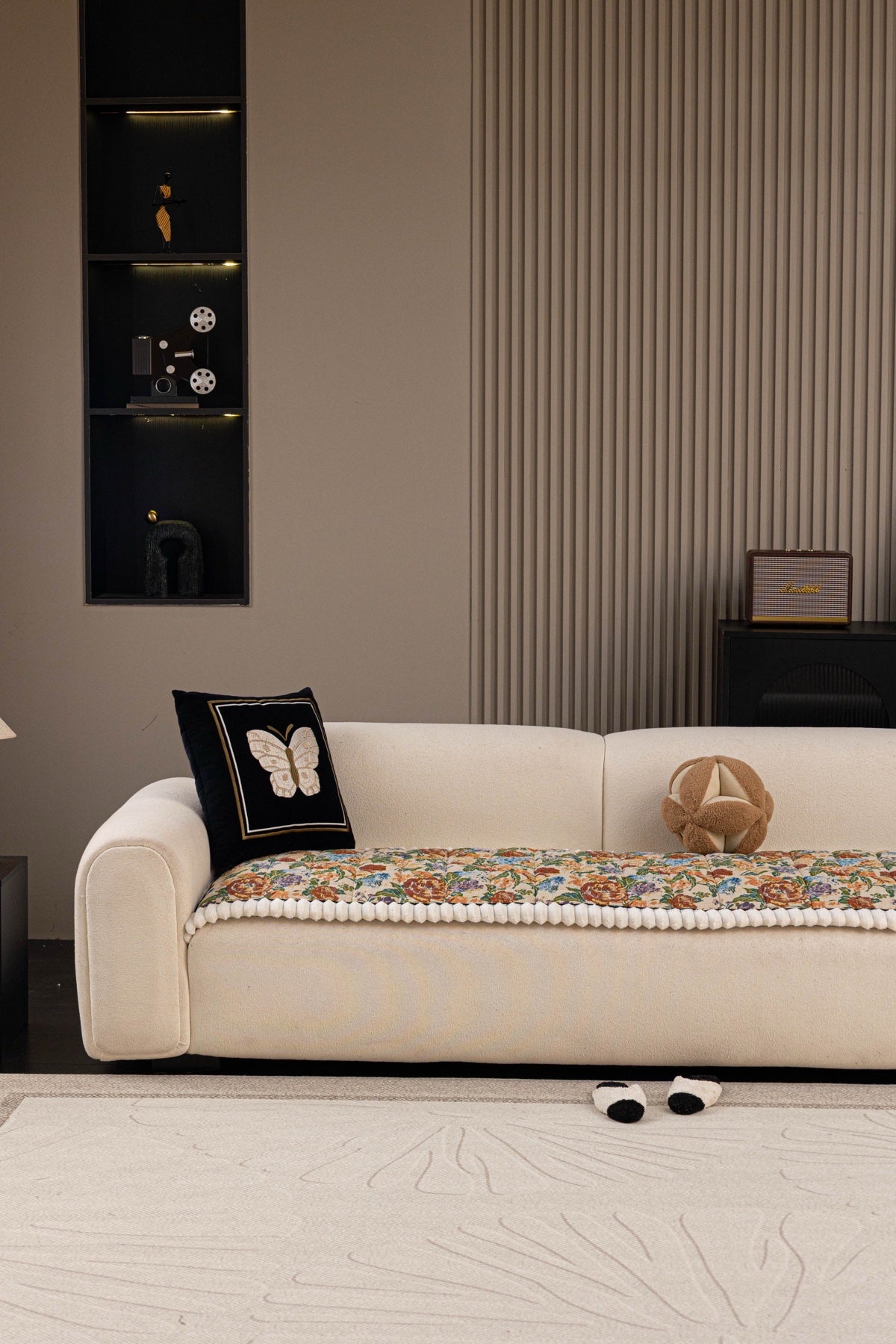 Sofa Decor Celeste Floral Jacquard Sofa Seat Cover in Ivory Garden Floral - front sofa fit view for floral sofa seat covers in Australia