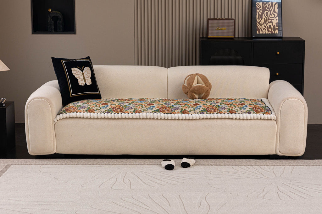 Sofa Decor Celeste Floral Jacquard Sofa Seat Cover in Ivory Garden Floral - front sofa fit view for floral sofa seat covers in Australia