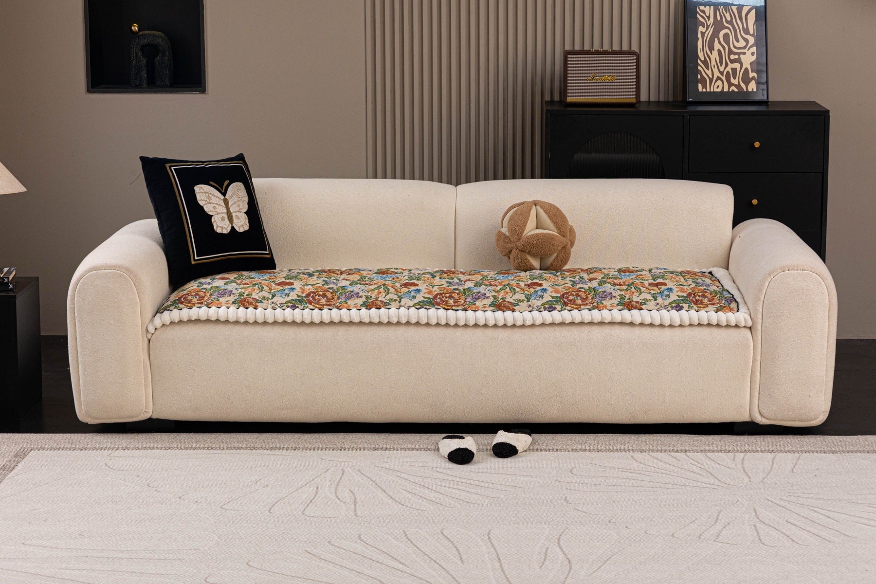 Sofa Decor Celeste Floral Jacquard Sofa Seat Cover in Ivory Garden Floral - front sofa fit view for floral sofa seat covers in Australia