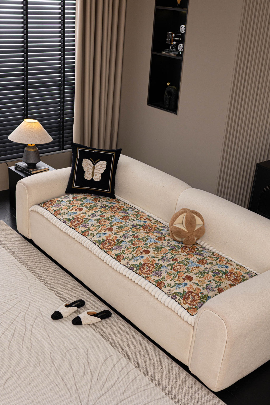 Sofa Decor Celeste Floral Jacquard Sofa Seat Cover in Ivory Garden Floral - front sofa fit view for floral sofa seat covers in Australia