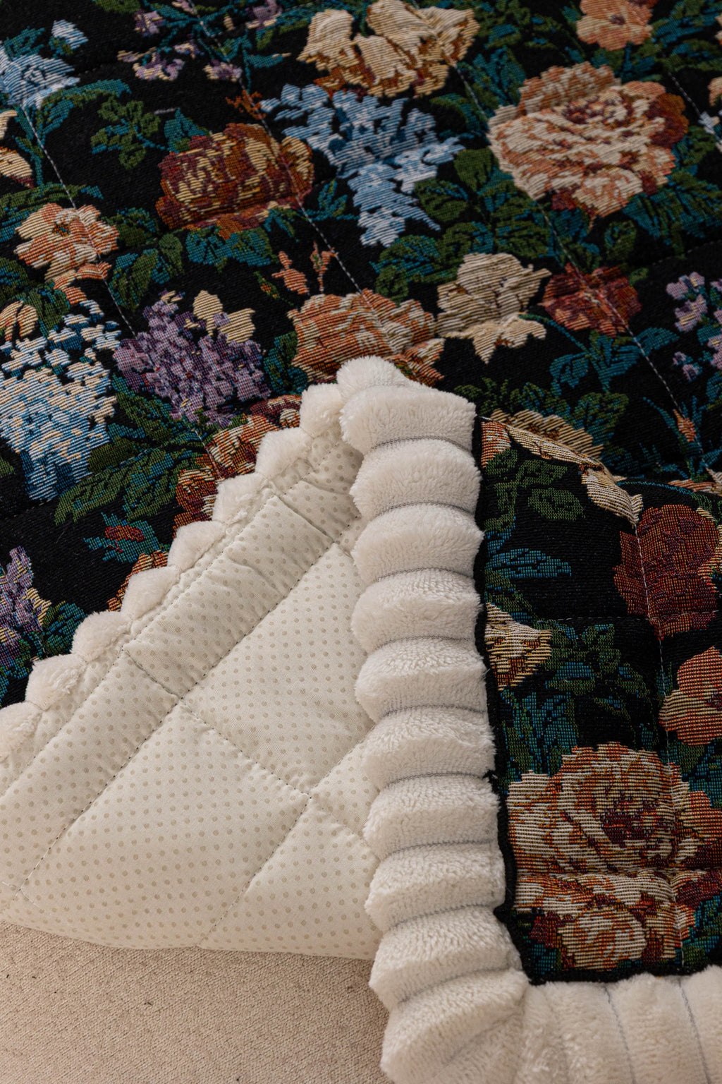 Sofa Decor Celeste Floral Jacquard Sofa Seat Cover in Midnight Garden Floral - raised edge fit detail for floral sofa seat covers in Australia