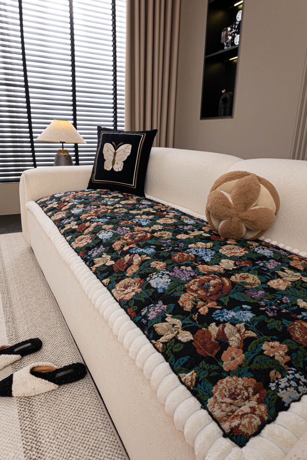 Sofa Decor Celeste Floral Jacquard Sofa Seat Cover in Midnight Garden Floral - styled sofa seat cover for floral sofa seat covers in Australia