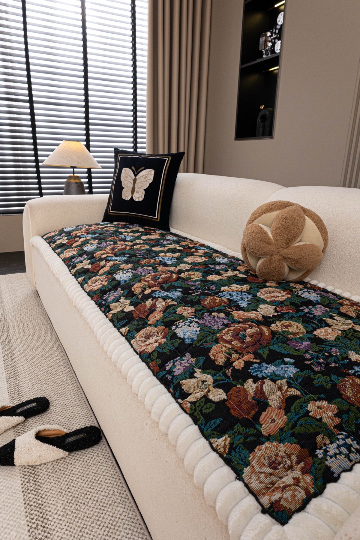 Sofa Decor Celeste Floral Jacquard Sofa Seat Cover in Midnight Garden Floral - styled sofa seat cover for floral sofa seat covers in Australia