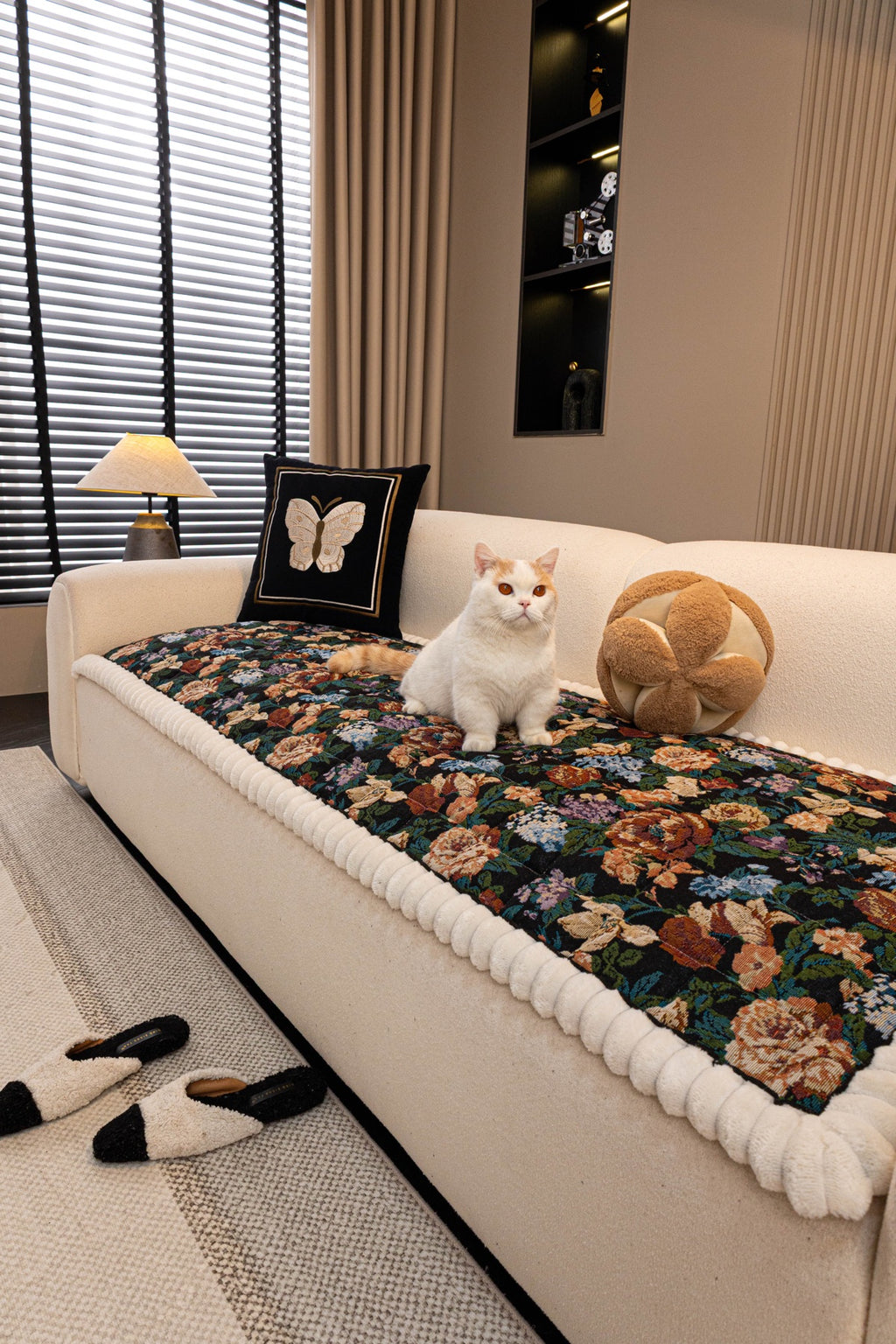 Sofa Decor Celeste Floral Jacquard Sofa Seat Cover in Midnight Garden Floral - pet-friendly sofa styling for floral sofa seat covers in Australia