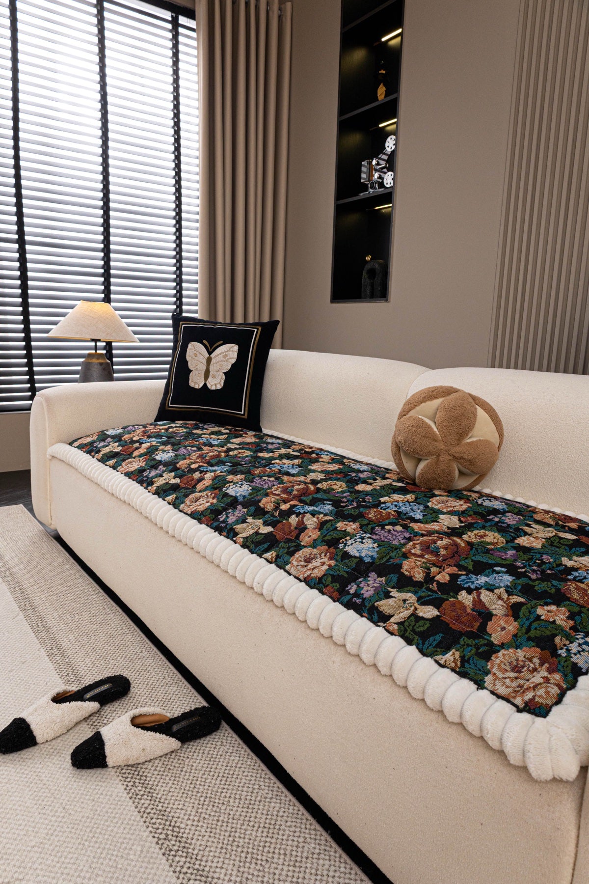 Sofa Decor Celeste Floral Jacquard Sofa Seat Cover in Midnight Garden Floral - styled sofa seat cover for floral sofa seat covers in Australia