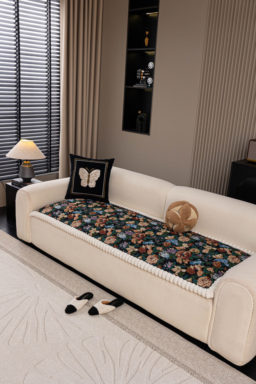 Sofa Decor Celeste Floral Jacquard Sofa Seat Cover in Midnight Garden Floral - styled sofa seat cover for floral sofa seat covers in Australia