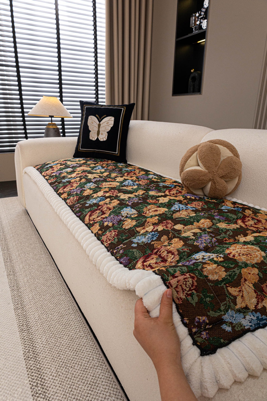 Sofa Decor Celeste Floral Jacquard Sofa Seat Cover in Midnight Garden Floral - styled sofa seat cover for floral sofa seat covers in Australia