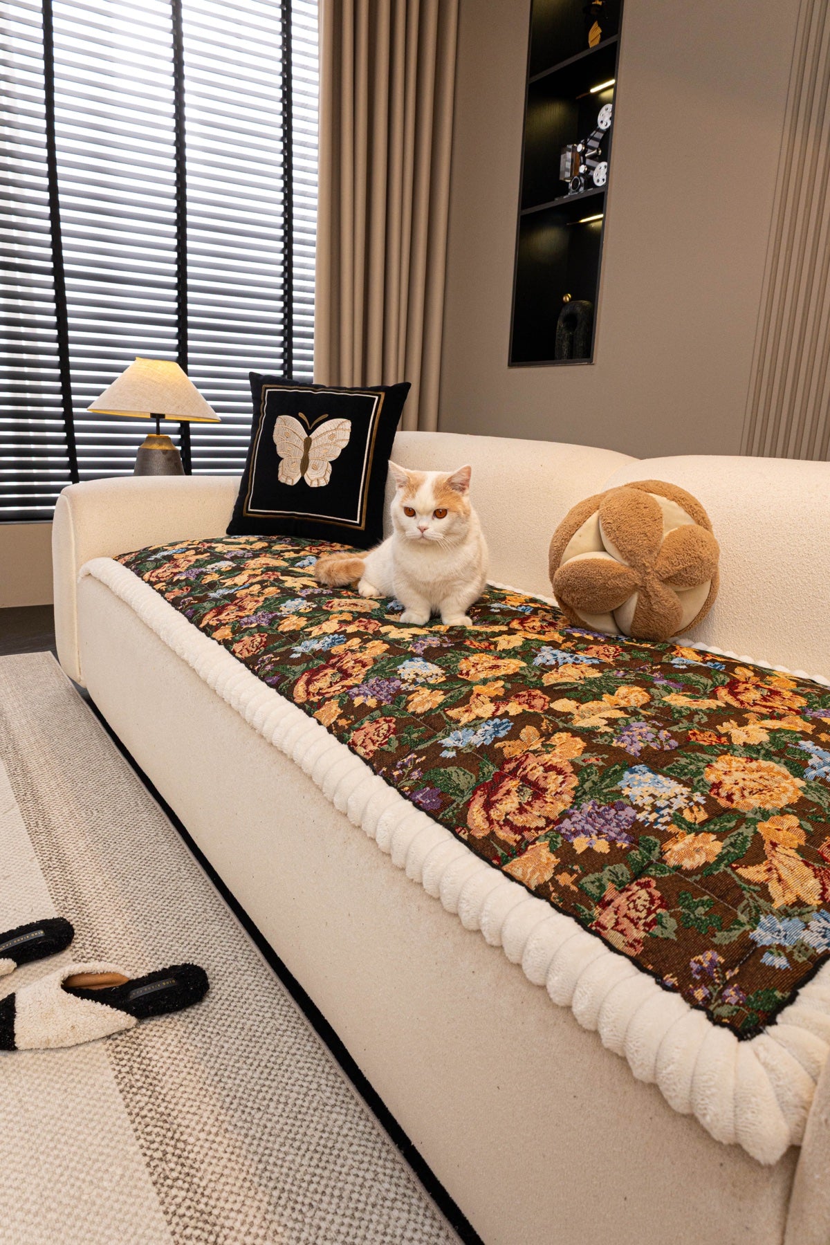 Sofa Decor Celeste Floral Jacquard Sofa Seat Cover in Midnight Garden Floral - pet-friendly sofa styling for floral sofa seat covers in Australia