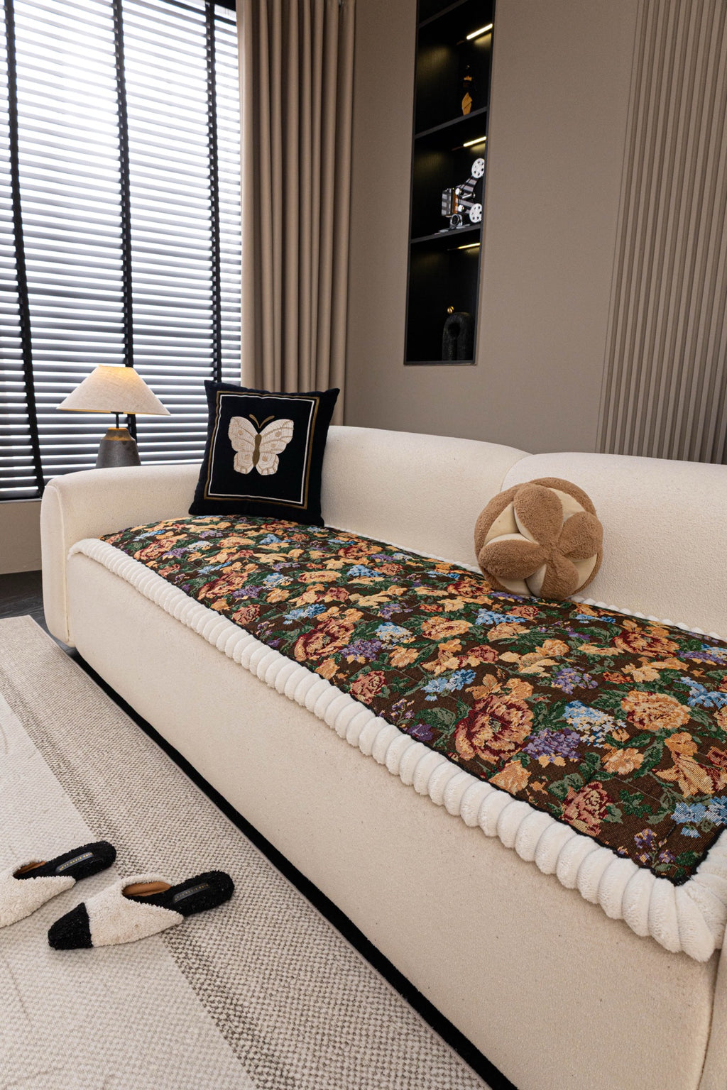 Sofa Decor Celeste Floral Jacquard Sofa Seat Cover in Midnight Garden Floral - styled sofa seat cover for floral sofa seat covers in Australia
