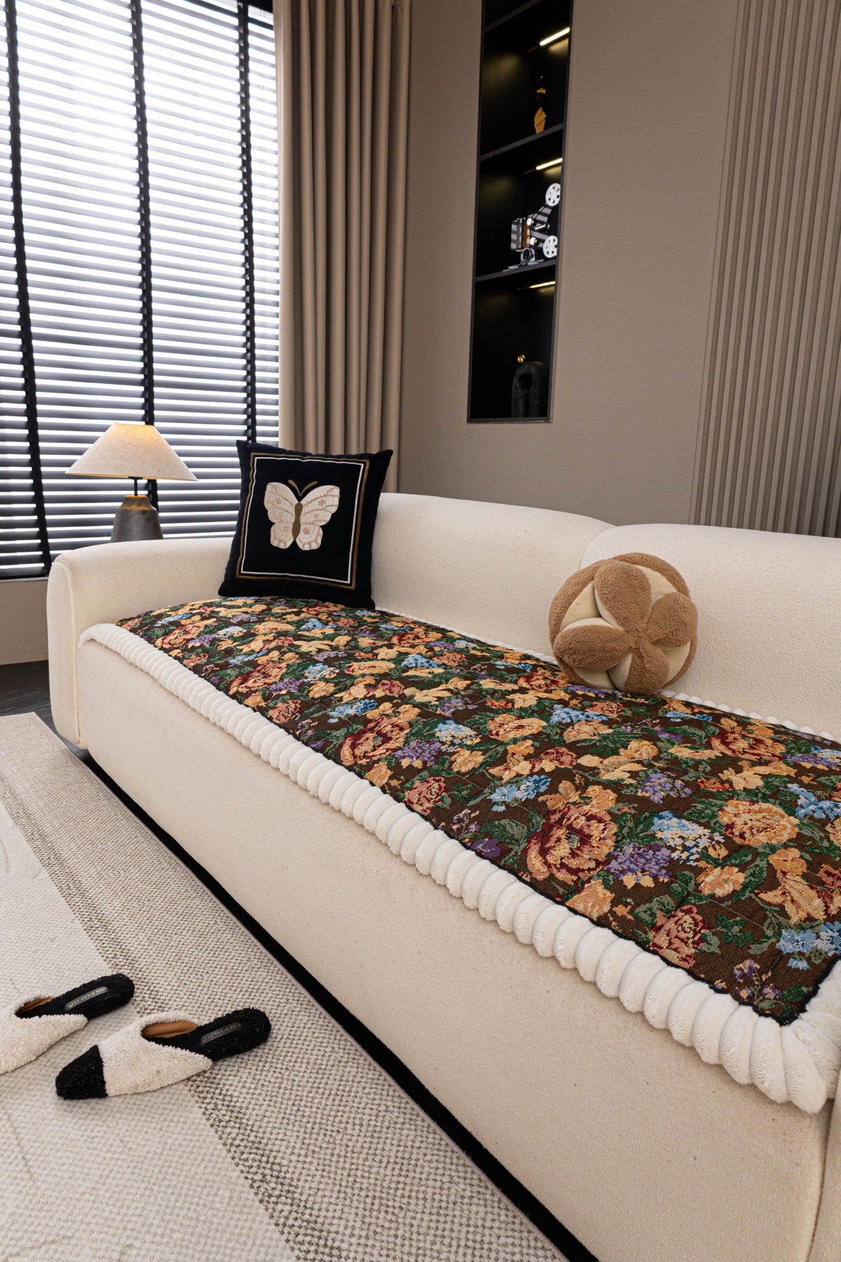 Sofa Decor Celeste Floral Jacquard Sofa Seat Cover in Midnight Garden Floral - styled sofa seat cover for floral sofa seat covers in Australia